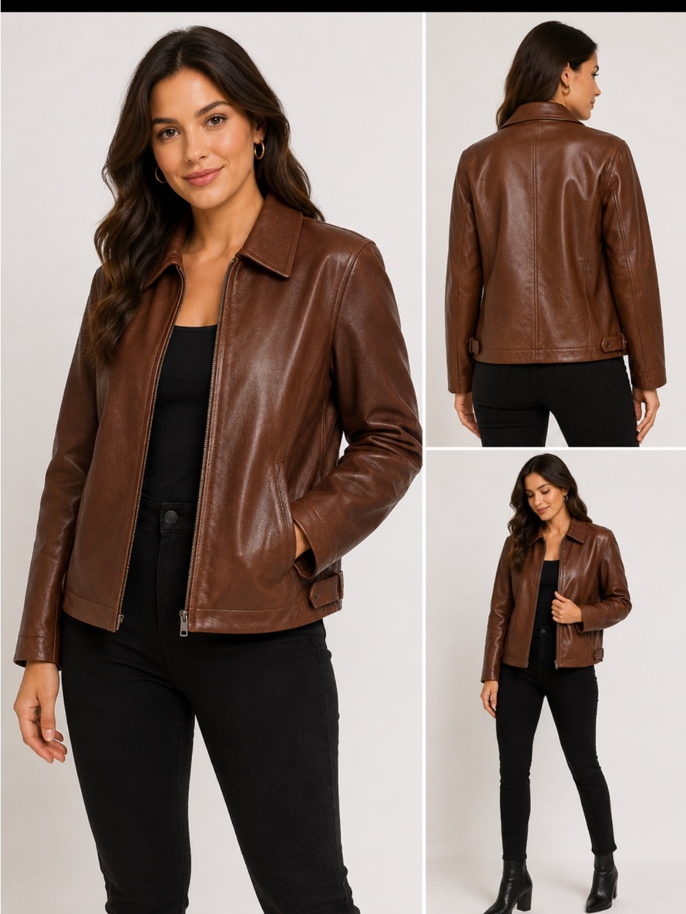 Donna Karan signature Brown Leather Jacket for size 8